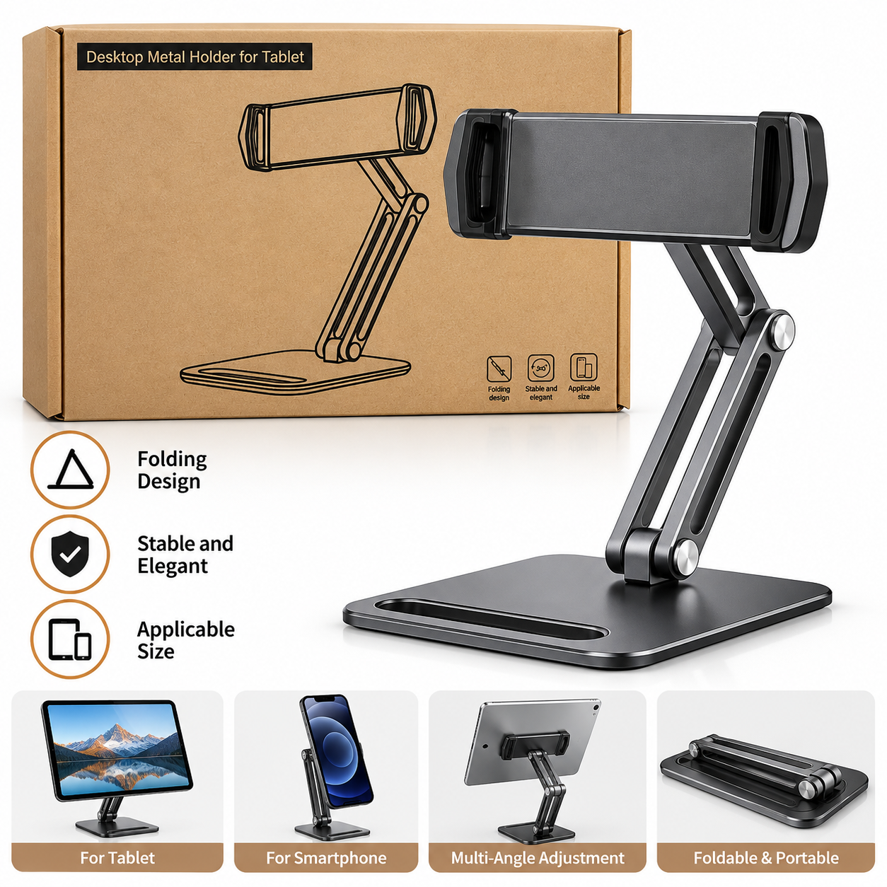 Adjustable Foldable Desktop Metal Tablet & Phone Holder Stand
