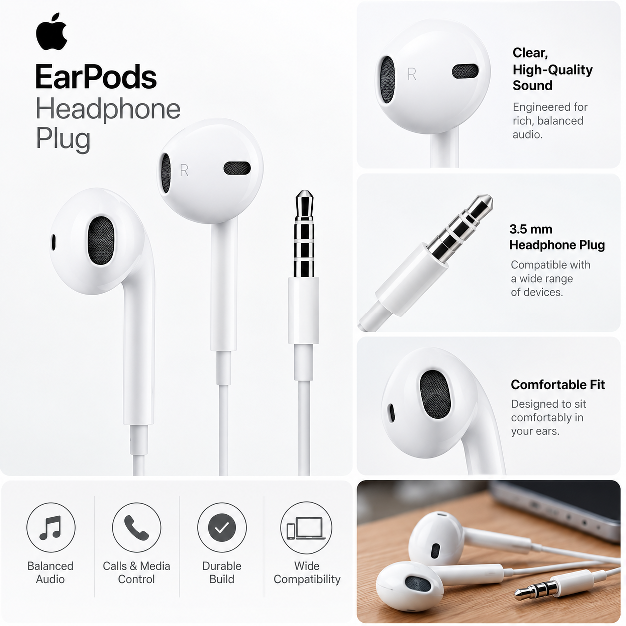 Apple EarPods with 3.5 mm Headphone Plug – Wired Earphones with Remote & Mic